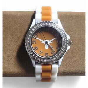 University of Texas Longhorns Watch Orange Face w/ 2 Tone Strap Rhinestone Bezel